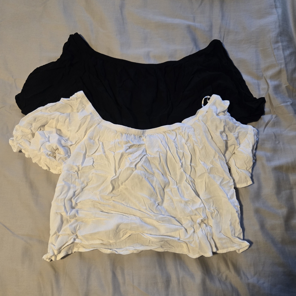 Ambiance Black and White Off-Shoulder Blouses